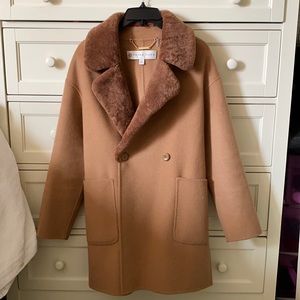 Trina Turk Cocoon Coat with Real Shearling Collar